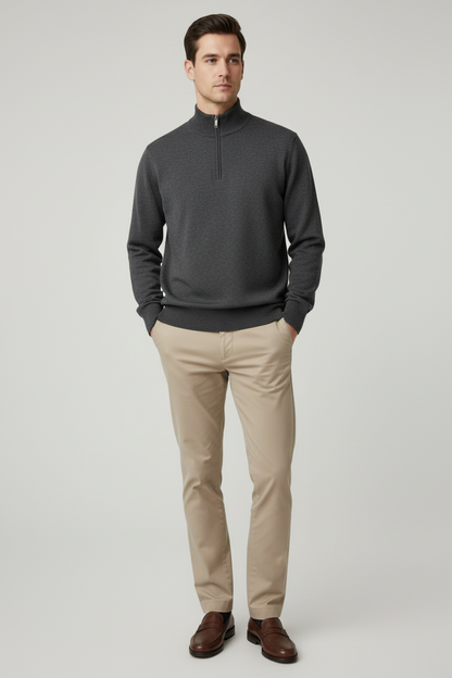 Maglia uomo Gran Sasso lupetto mezza zip in 100% lana vergine colore grigio scuro, abbigliamento moda uomo Made in Italy.