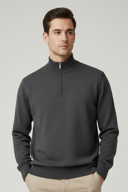 Maglia uomo Gran Sasso lupetto mezza zip in lana vergine color grigio scuro, moda uomo, made in Italy.