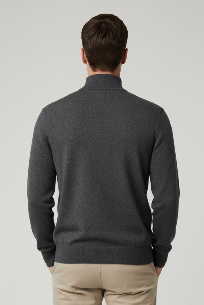 Maglia uomo Gran Sasso lupetto mezza zip in lana vergine color grigio scuro, moda uomo made in Italy.