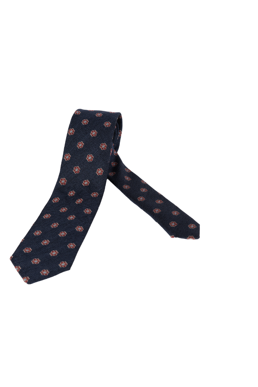 Cravatta uomo Bergamotto blu fantasia fiore, elegante accessorio moda uomo in tessuto di qualità.