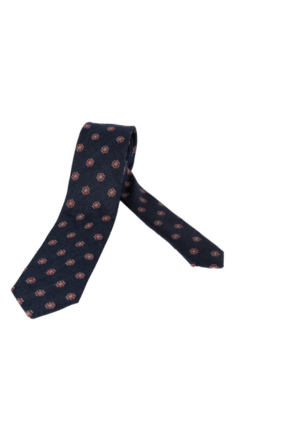 Cravatta uomo Bergamotto blu fantasia fiore, elegante accessorio moda uomo in tessuto di qualità.