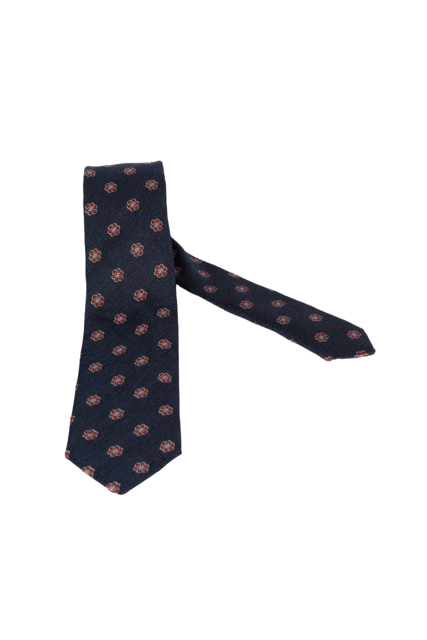Cravatta uomo Bergamotto blu fantasia fiore, accessori moda uomo, tessuto elegante, ideale per occasioni formali o casual.