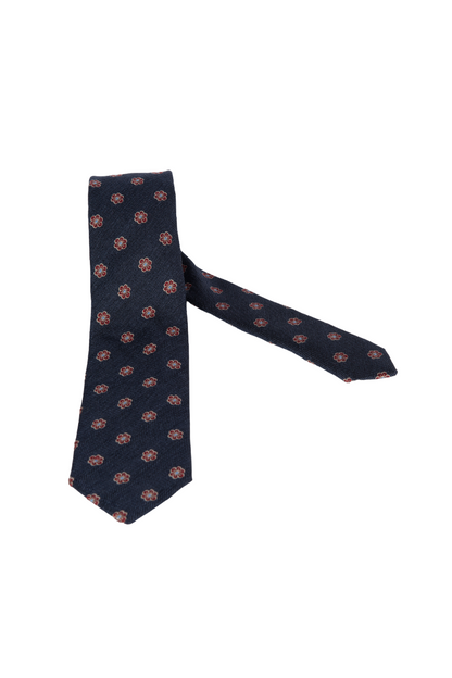 Cravatta uomo Bergamotto blu fantasia fiore, accessori moda uomo, tessuto elegante, ideale per occasioni formali o casual.