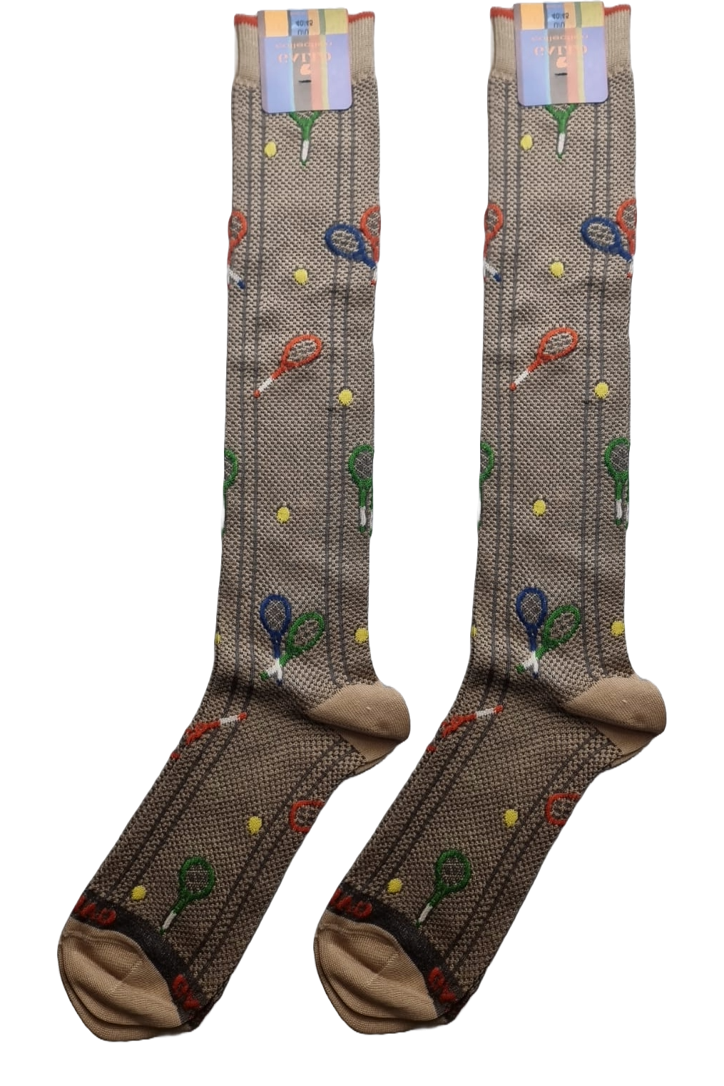 Gallo men's long socks - racket pattern - sand color