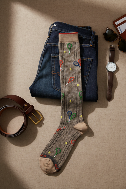 Gallo men's long socks - racket pattern - sand color