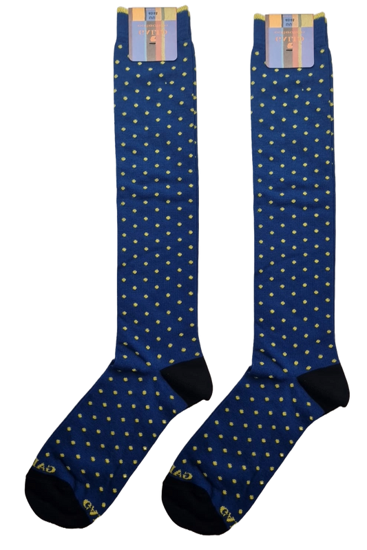 Gallo Men's Socks - Long Men's Socks - Polka Dot Pattern - Blue/Black/Yellow