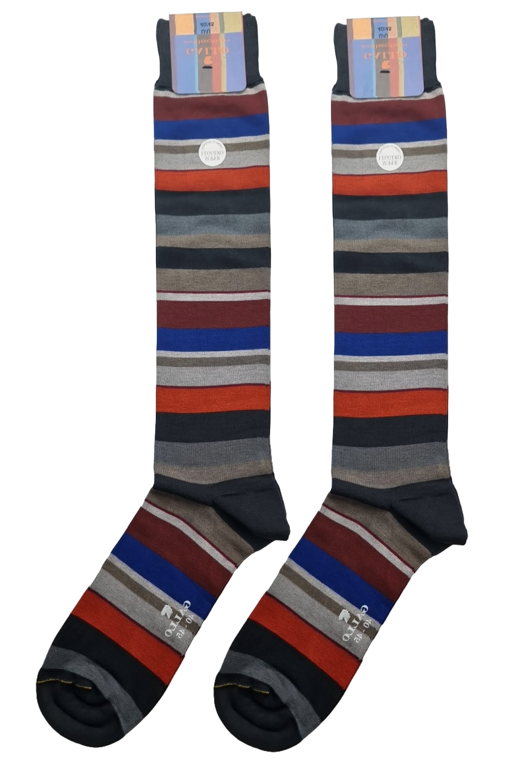 Men's Long Socks - Rooster - Striped Pattern - Multicolor