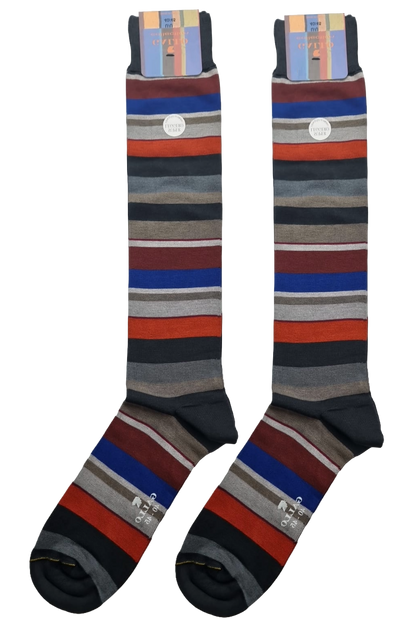 Men's Long Socks - Rooster - Striped Pattern - Multicolor