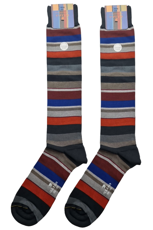 Men's Long Socks - Rooster - Striped Pattern - Multicolor