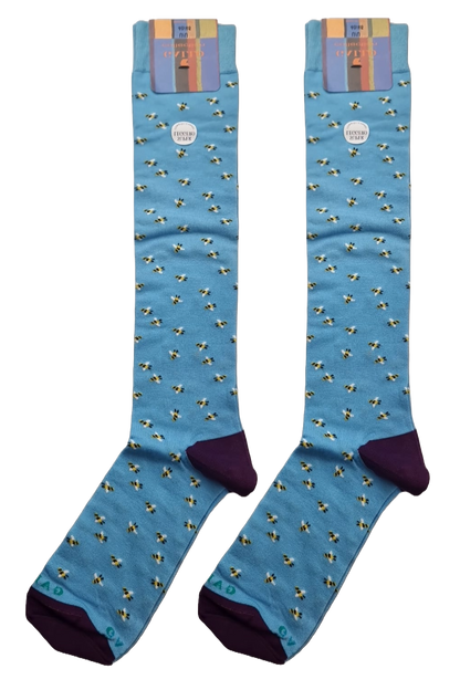 Gallo Men's Long Socks - Small Bee Pattern - Light Blue/Purple