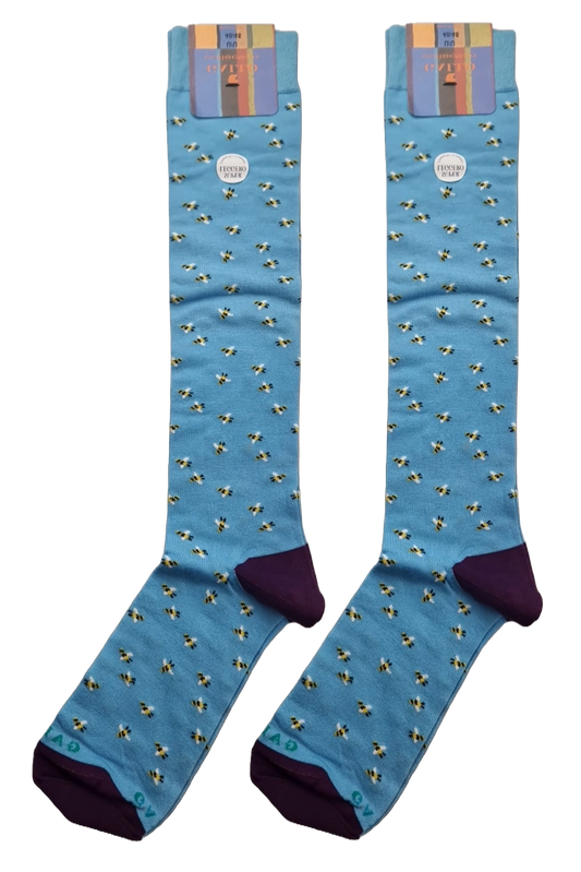 Gallo Men's Long Socks - Small Bee Pattern - Light Blue/Purple