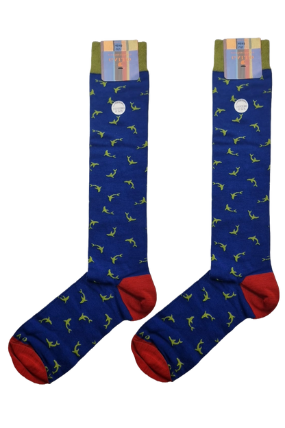 Men's Long Socks - Rooster - Dolphin Pattern - Blue/Green/Red