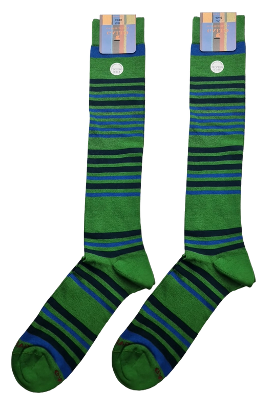 Men's Long Socks - Rooster - Striped Pattern - Multicolor Green