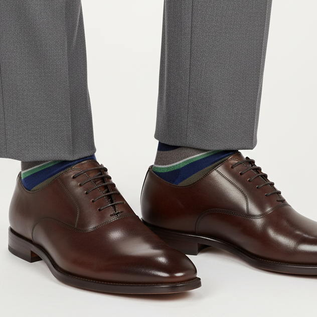 Gallo Men's Long Socks - Superlight Cotton - Navy Blue Multicolor Stripes