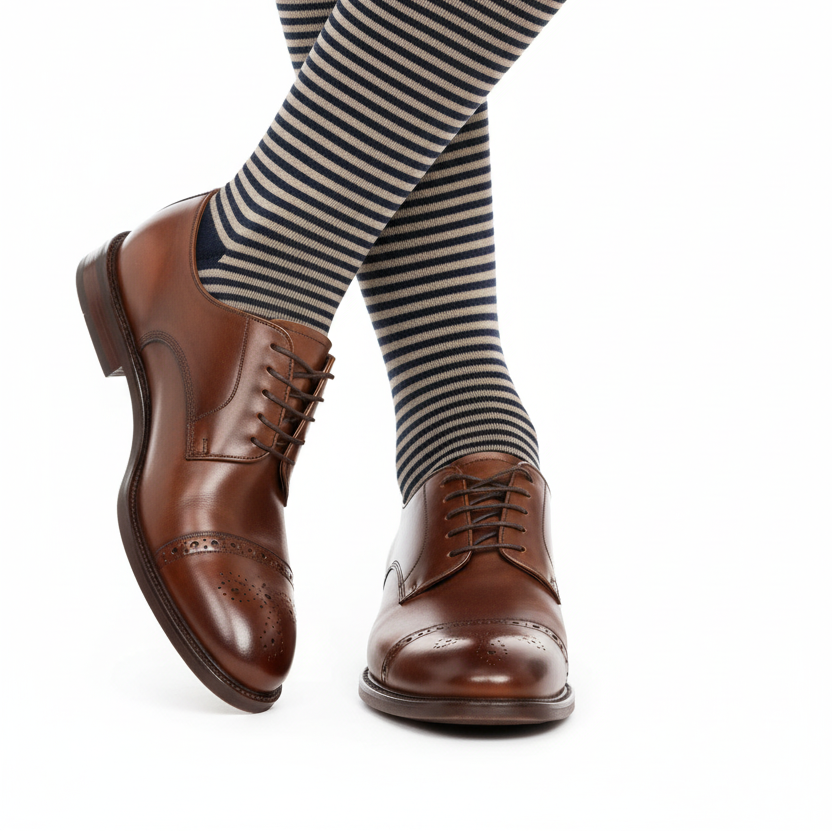 Men's Long Socks - Gallo - Two-Tone Blue/Beige Striped Pattern