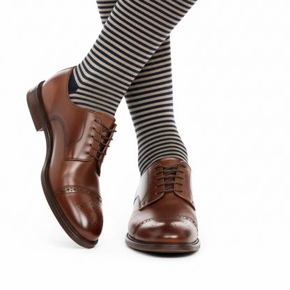 Men's Long Socks - Gallo - Two-Tone Blue/Beige Striped Pattern