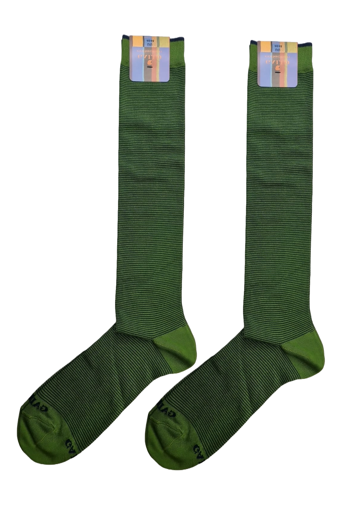 Men's long socks - Gallo - Two-tone micro-striped pattern in green and blue