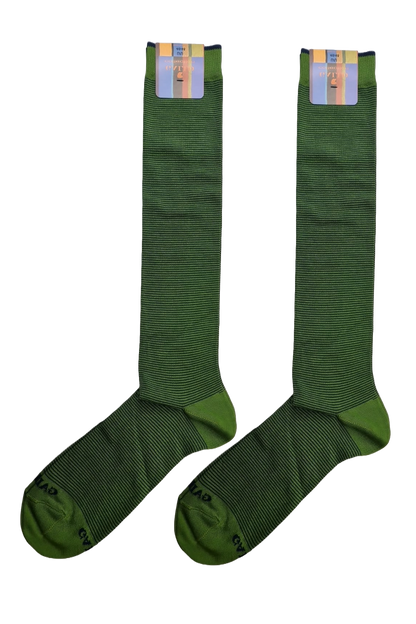 Men's long socks - Gallo - Two-tone micro-striped pattern in green and blue