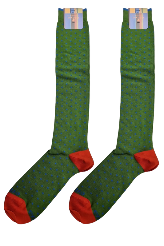 Gallo Men's Long Socks - Polka Dot Pattern - Green/Orange/Light Blue