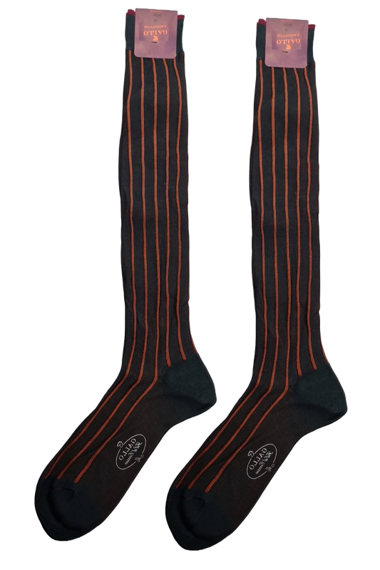 Calze lunghe uomo Gallo - Fantasia righe - Antracite/Rame twin rib spaziata
