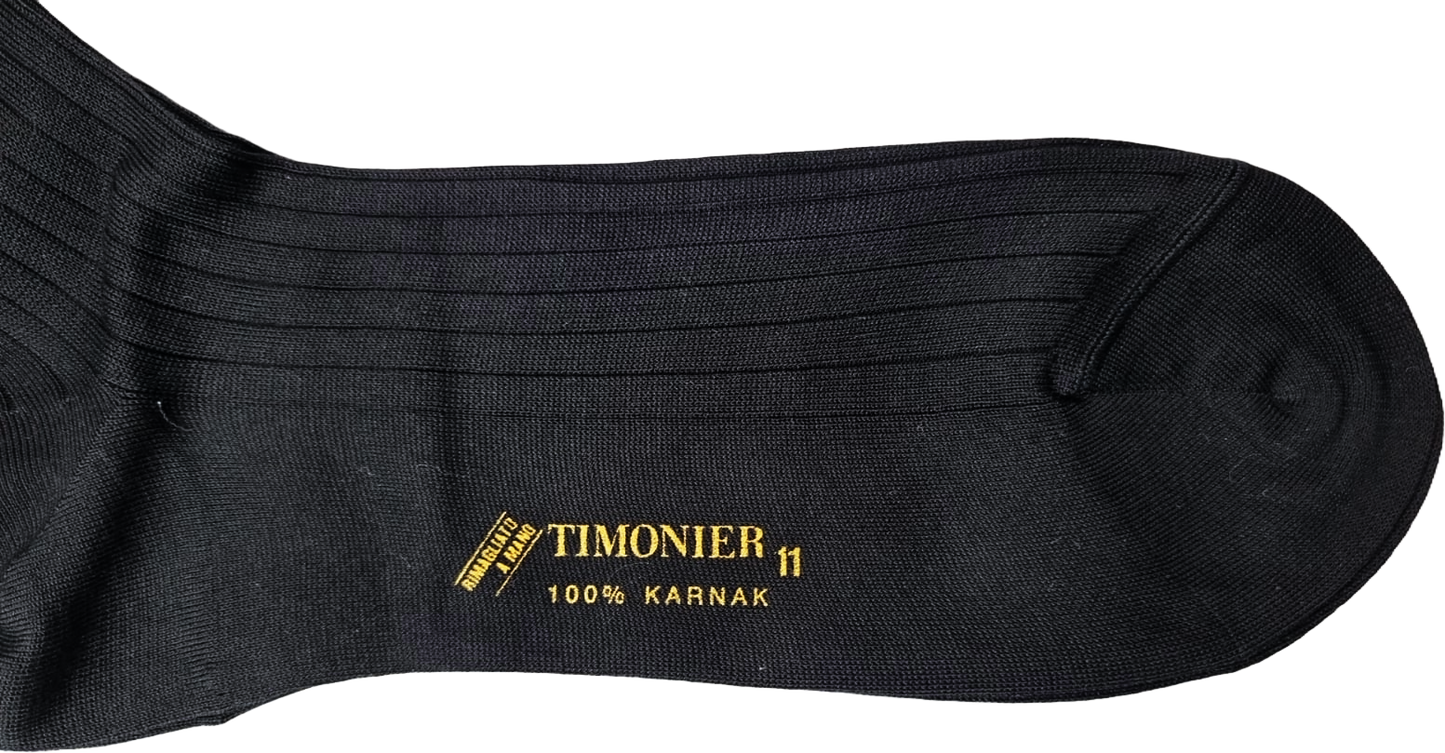 Calze Lunghe Uomo Timonier - A Coste Nero Tinta Unita - Cotone Karnak 100% Egiziano