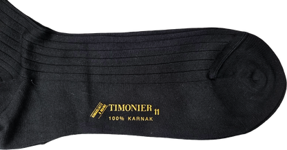 Calze Lunghe Uomo Timonier - A Coste Nero Tinta Unita - Cotone Karnak 100% Egiziano