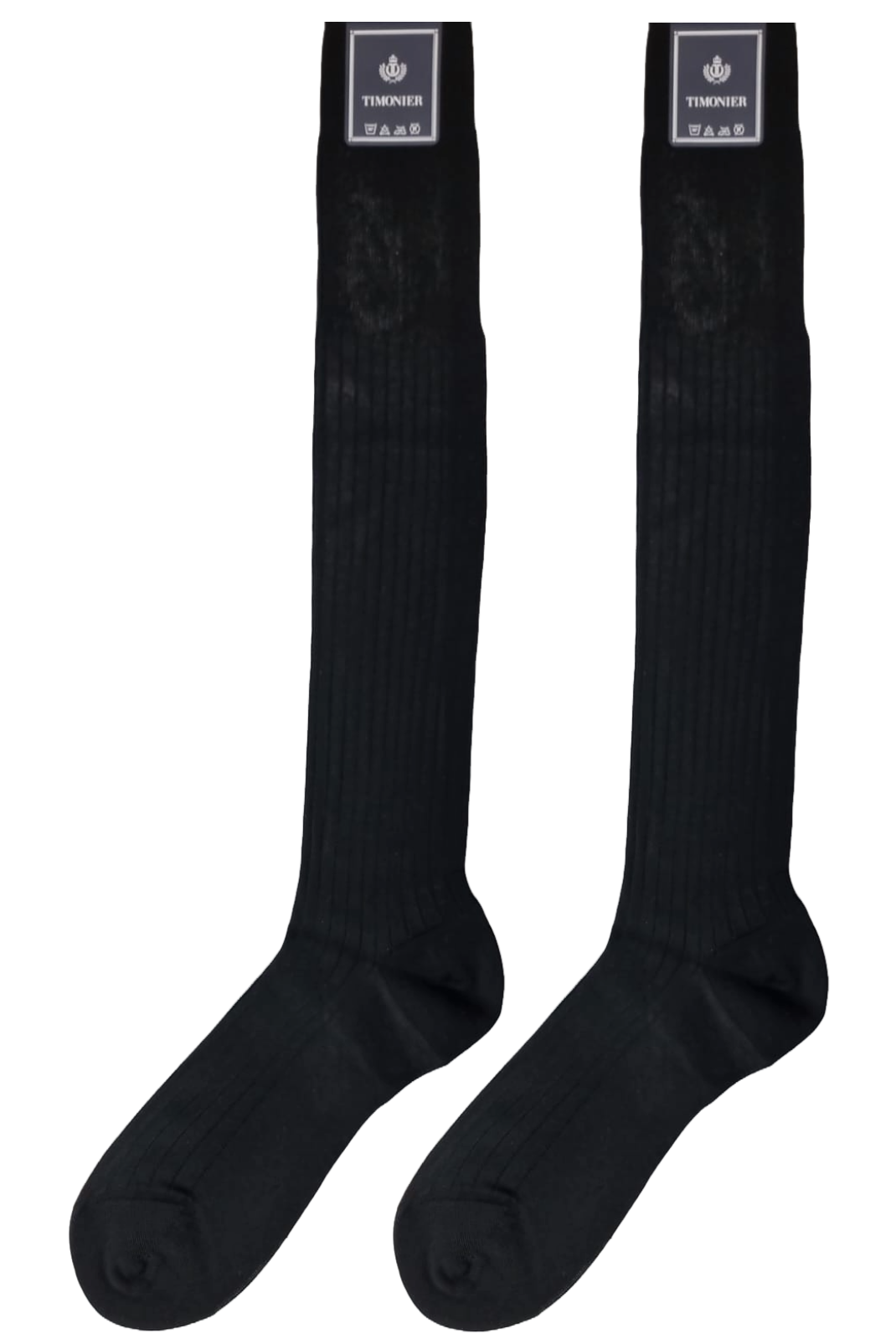 Calze Lunghe Uomo Timonier - A Coste Nero Tinta Unita - Cotone Karnak 100% Egiziano