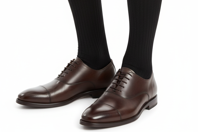 Calze Lunghe Uomo Timonier - A Coste Nero Tinta Unita - Cotone Karnak 100% Egiziano