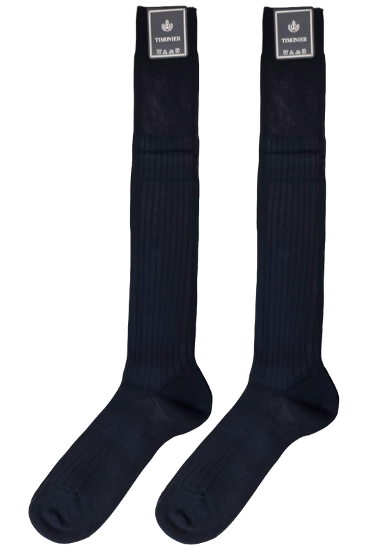 Calze Lunghe Uomo Timonier - A Coste Blu Tinta Unita - Cotone Karnak 100% Egiziano