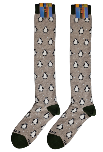 Calze Lunghe Uomo Gallo - Fantasia Pinguini colore biscotto/panna - Made in Italy