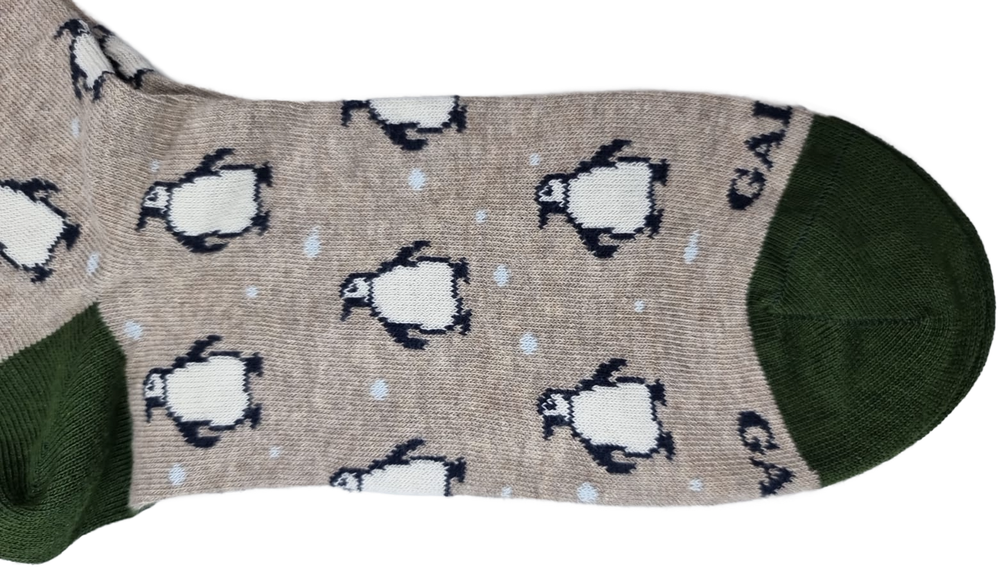Calze Lunghe Uomo Gallo - Fantasia Pinguini colore biscotto/panna - Made in Italy