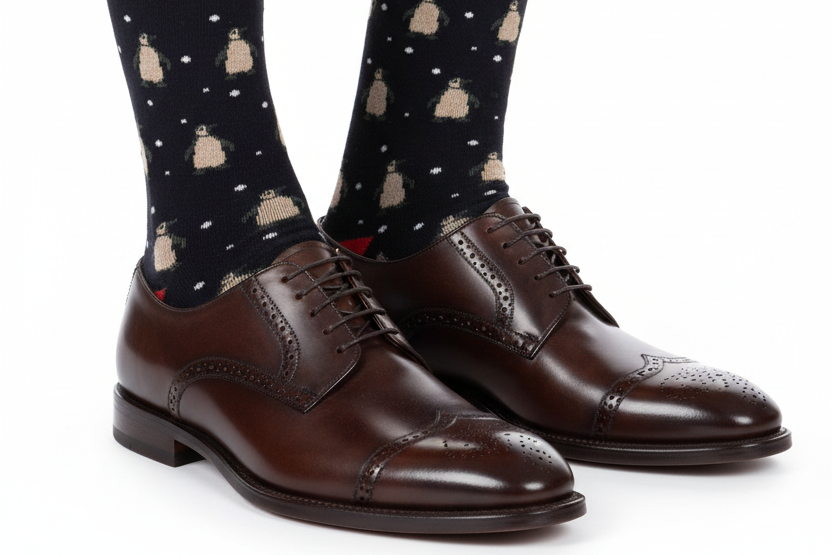 Men's Long Socks - Rooster - Fruit Pattern - Blue/Green