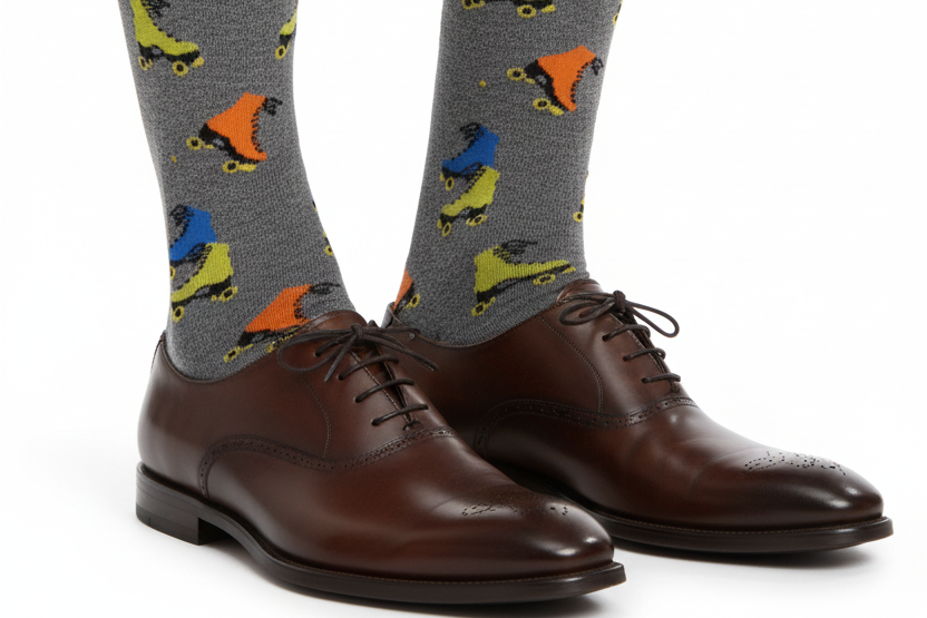Men's Long Socks - Rooster - Fruit Pattern - Blue/Green