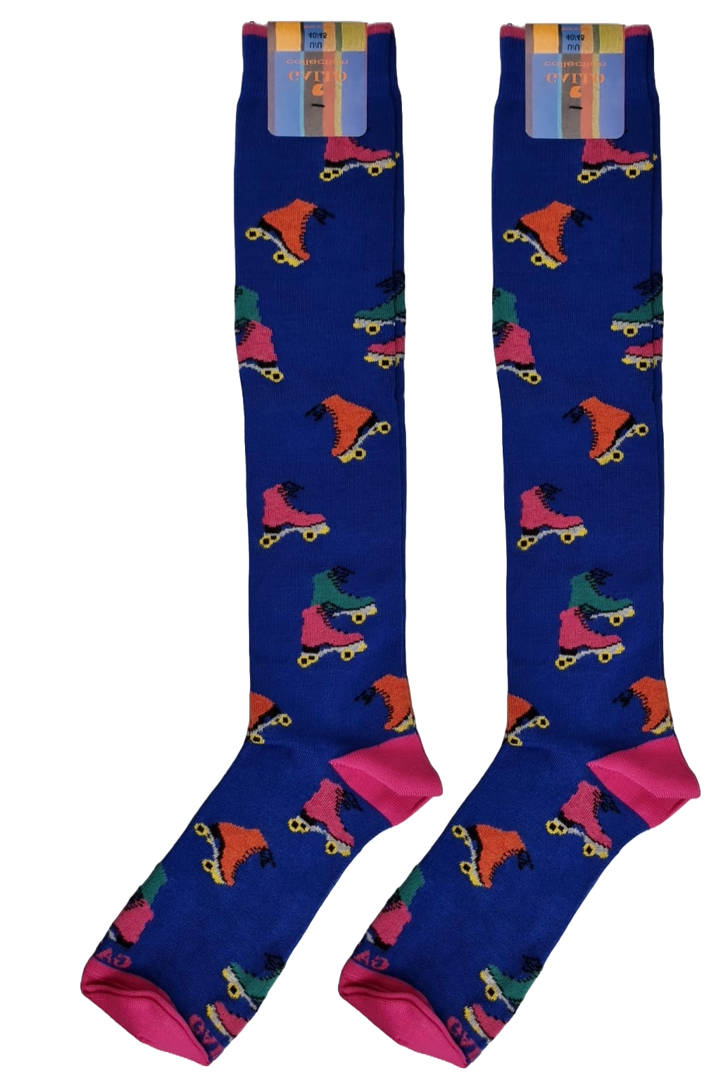 Calze Lunghe Uomo Gallo - Fantasia Pattini a rotelle - Blu cobalto/fucsia