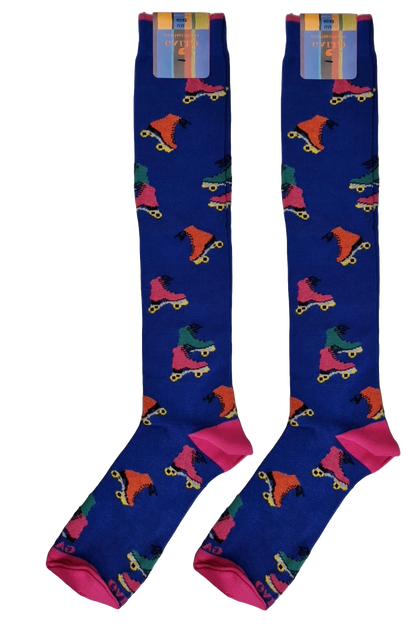 Calze Lunghe Uomo Gallo - Fantasia Pattini a rotelle - Blu cobalto/fucsia