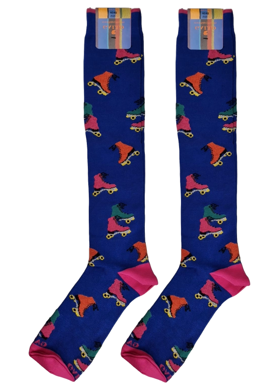 Calze Lunghe Uomo Gallo - Fantasia Pattini a rotelle - Blu cobalto/fucsia