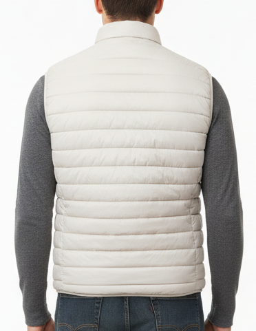 Smanicato uomo Invicta Gilet Piumino ICON con cappuccio beige e interno in denim, abbigliamento moda uomo.