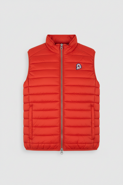 Smanicato uomo Invicta Gilet Piumino ICON rosso con cappuccio, ideale per l'abbigliamento maschile invernale.