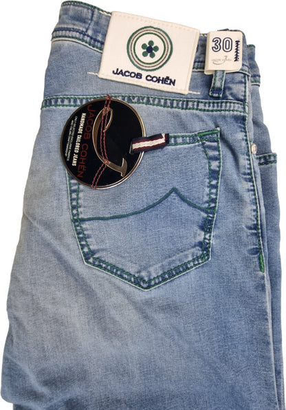 Jeans uomo Jacob Cohen J688 Comfort, 5 tasche in denim slavato stretch, stile italiano, moda uomo.