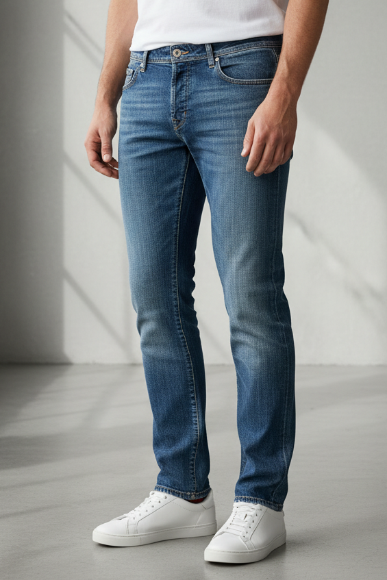 Jeans da uomo Jacob Cohen 622 COMF in denim colore 004, mostra dettagli e vestibilità in primo piano.