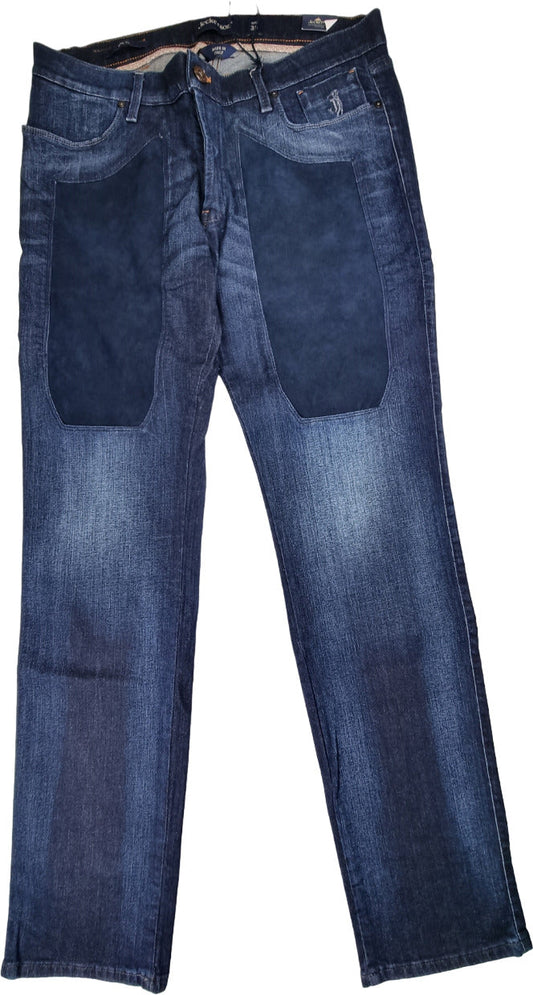 Jeans uomo Jeckerson - denim 5 tasche con toppe alcantara blu