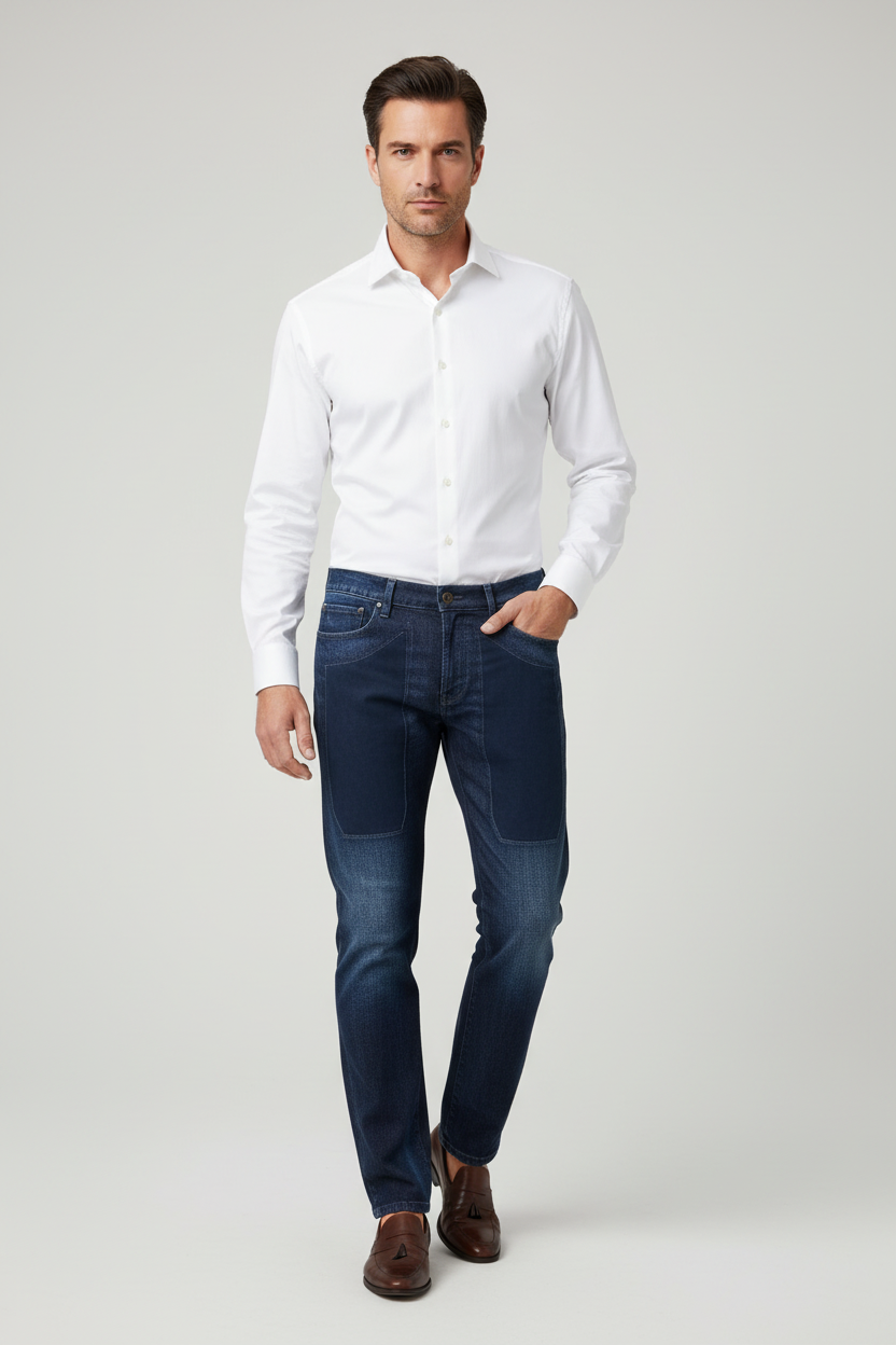 Jeans uomo Jeckerson - denim 5 tasche con toppe alcantara blu