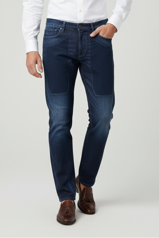 Jeans uomo Jeckerson - denim 5 tasche con toppe alcantara blu