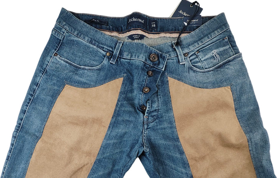 Jeans uomo Jeckerson denim 5 tasche con toppe alcantara
