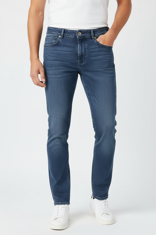 Jeans uomo ReHash Rubens z Denim Italiano 5 Tasche Stretch Comfort indossato da modello fronte