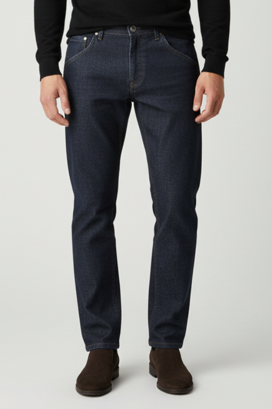Jeans Uomo ReHash Mariotto Super Slim Denim Blu Scuro Tasca a Filo Italiano indossato modello