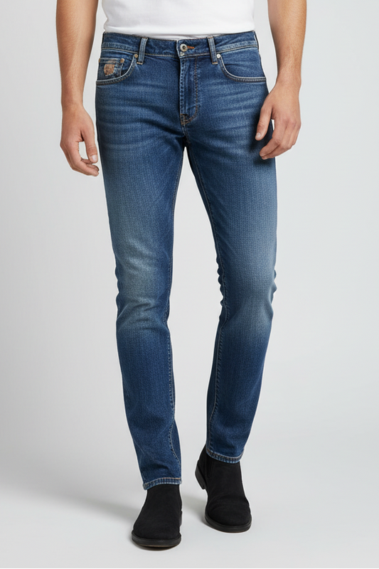 Jeans Uomo Roy Rogers Elias Superior Slim Fit Denim 5 Tasche indossato modello
