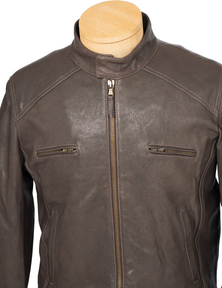 Giubbotto in pelle uomo L.B.M. 1911 marrone, elegante giacca in pelle con dettagli classici, ideale per look casual e raffinati.