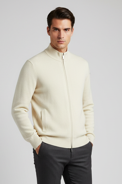 Maglia uomo La Fileria beige con chiusura zip, abbigliamento moda uomo, maglie e maglioni in stile casual e moderno
