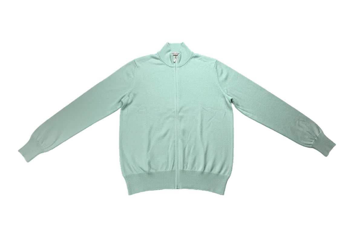 Maglia uomo La Fileria con chiusura zip, colore verde acqua, abbigliamento moda uomo, maglione con zip in stile casual.